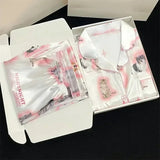 GETADME 귀여운 청소년 여아용 파자마 새틴 홈웨어 롱 숏 패션 파자마 귀여운 고양이 프린트 여름 신상품 얇은 여성용 실크 홈 세트