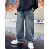 GETADME 5-14Y Boys Jeans Pants Spring Kids Wide Leg Straight Trousers Autumn Loose-Fit Casual Trousers Children's Trendy Sweatpants