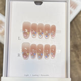 GETADME 10개입 누드 컬러 핸드메이드 프레스온 네일 풀 커버 점진적 변화 크리스털 클리어 프렌치 아몬드 가짜 네일 매니큐어 네일 팁