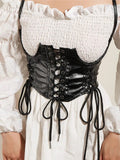Sexy PU Leather Crop Top Corset Belt Punk Tank Top Women Lace-Up Bandage Wide Waist Belt Gothic Bustier Shapewear Streetwear