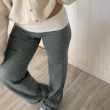 GETADME Striped/Solid Simple Basic Flared Pants Sports Jogging Trousers Patchwork Slim Low Waist Casual Sweatpants For Women
