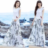 GETADME Summer Chiffon Floral Maxi Skirt Women Long High Waist Holiday Dance Skirt Elegant Beach Boho Hot Sale Lady Vintage Girl Fairy