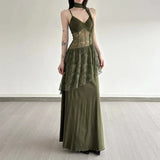 GETADME Lace Patchwork Women Camis Dress French Elegant Hepburn Style Splicing Midi Dress Y2K Streetwear Hot Girls Vacation Vestidos