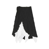 GETADME Y2k Mid-Long Skirts lrregularSpliced Streetwear Vintage Design Black WhiteContrasting High Waisted Asymmetrical MeshLong Skirts