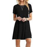 GETADME Women Casual Short Sleeve T Shirt Dress Vintage O Neck Print Loose Mini Dress Elegant Simple Mini Dress Streetwear Sundress