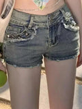 GETADME Nostalgic blue retro style hot girl fried street jean shorts female summer new style design small slim slim pack hip hot pants