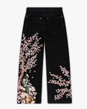 GETADME Y2k Vintage Baggy Fallen Knight Cherry Blossom Embroidery Jeans Men Women Fashion Straight Wide-leg Denim Pants Streetwear Jean