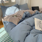 GETADME Cotton Bedding Set 4pcs with Solid Bed Sheet Duvet Cover Pillowcases Single Couple Bedsheet King Queen Double Twin Size