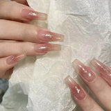 GETADME Long Coffin Press on Nails Nude Color Ballerina Fake Nails Light Pink Charms Manicure Women Girls Full Cover False Nails Tips