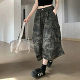 GETADME Lady Retro Fashion Baggy Capri Jeans Female High Waist Thin Denim Pants Girls Fashion Camouflage Straight Leg Trousers