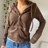 Getadme Y2K Aesthetic Vintage Slim Sweatshirts Embroidery Graphic Pattern Zip Up Hoodies 2000s Retro Grunge Mall Goth Jacket Autumn Coat