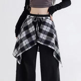 GETADME Women's Removable Plaid Half Skirt for Women Girls American Retro Checkered Fart Curtain Versatile Korean Layering Short Skirt