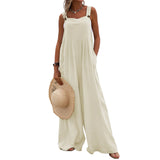 GETADME Overalls Women Summer Jumpsuit Outfits Plus Size Solid Color Casual Button Wide Leg Suspender Pants Overalls with Pockets