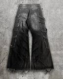 GETADME Streetwear Goth Punk Multi-Pocket Cargo Jeans Mens Black Distressed Flared Denim Pants with Straps Zippers Studs  Frayed Edges