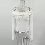 GETADME Trendix Cross Neck Long Sleeve Shirts For Women Sexy Off Shoulder Solid Slim Short Tops Club Casual Party Bodycon T-shirt Ladies