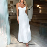 GETADME Ladies Fashion New Sexy Solid Color Slip Dress Lace-up Design Sense Elegant 2025 Summer A-line Long Dress Temperament Robe Femme