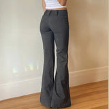 GETADME Lucyever Grey Low Waisted Flared Pants Female Y2K High Street Retro Wide Leg Trousers Fashion Slim Pocket Office Lady Suit Pants