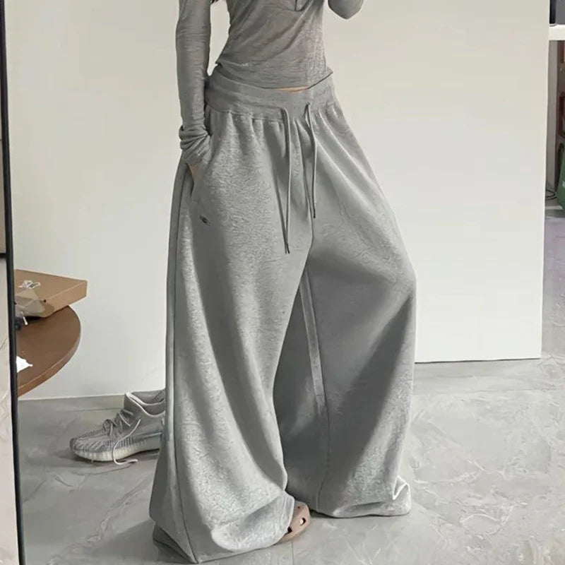 GETADME Y2K Vintage Baggy Sweatpants Women Autumn New Korean Loose Wide Leg Pants Streetwear Casual Zipper Fly Female Trousers 2025 New