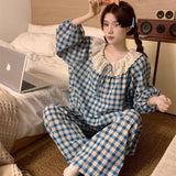 GETADME Spring New Knit Cotton Sleepwear 2 Pieces Women's Cute Home Clothes Suit Web Red Korean Style Home Clothes Pants Set Homewear
