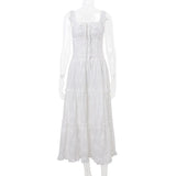 GETADME Y2K Simple Elegant Square-neck White Maxi Dress Summer Slim Lace Up Sleeveless Dreses French Party Beachwear Casual Vestidos