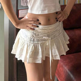 Getadme-French Style Criss-cross Y2K Lace-up High Waist Mini Skirts White Holiday Casual Kawaii A-line Skirt Sweet Bottoms Japanese