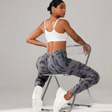 GETADME Seamless V-waist Leggings Women Knited Yoga Pants Fashion Camo High Waist Stretchy Leggings Outdoor Running Workout Pants Female