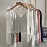 Getadme-4 colors White Cropped Cardigan Short Mesh Open Stitch Women Cardigans Lightweight Crop Top Soft Breathable Beach Cover Ups