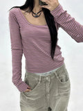 Getadme-Vintage Korean Style Striped T Shirts Women Y2k Dongdaemun Aesthetic Crop Tops Casual Basic Long Sleeve Tees 2024 New