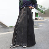 GETADME 240939 European American Personalized Buttons Woman A-line Skirt Loose Plus Size Patchwork Denim Long Skirts Faldas Mujer Saias
