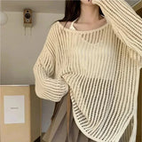 GETADME Y2K Hollow Out Crop Top Knitted Retro Long Sleeve T Shirt Women Summer Sun Protection Breathable Cardigans Patched Tee