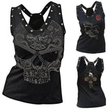Women Skull Tank Top Summer Streetwear Tanks Slim Rivet O-Neck Sleeveless New Fashion Sexy Tops for Woman Lugentolo