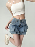 GETADME Spice Girls Denim Skirt Anti-Slip Double Denim Skirt Women's Stretch High-Waisted Slimming A-Line Cake Skirt