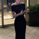 GETADME One Shoulder Style Long Sleeve Dress For Women In Spring And Summer Ladies’ Fashion Solid Color Sexy Basic Slim Fit Long Skirt