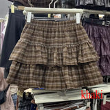 GETADME Japanese Y2k Cute Ruffled Plaid Skirt Punk Rock Subculture Cake Skirts Japanese Preppy Style Casual New 2025 Women Skirts