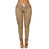 GETADME Mather 2025 Spring Lace Up Waist Casual Women Pants Solid Pencil Pants Multi-Pockets Straight Trousers S-4XL