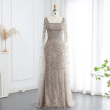 GETADME 샤론 사이드 럭셔리 아랍 터키석 이브닝 드레스 케이프 슬리브 스퀘어넥 두바이 여성 웨딩 파티 가운 SS469 맞춤 제작