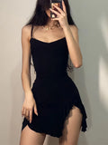 GETADME Summer Sexy Women's Sleeveless Mini Dress Backless Strap Black Bodycon Split A-Line Elegant Streetwear Party Wear