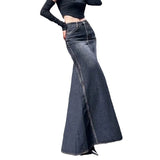 GETADME Maxi Skirt Women Casual Mermaid Streatwear High Waist Zipper Denim Skirts Y2k Streetwear Loose Long Mom Jeans Ankle Lenth Summer