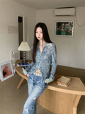 GETADME Autumn Korean Tie Dye Shirts Long Sleeve Coquette Gyaru Blouses Tide 2000s Aesthetic Design Chic Grunge Y2k Streetwear Harajuku