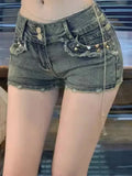 GETADME Nostalgic blue retro style hot girl fried street jean shorts female summer new style design small slim slim pack hip hot pants