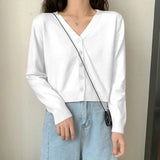 GETADME Women's Long Sleeve Cropped Cardigan V Neck Button Down Knit Lady Autumn Spring Knitted Single-breasted Cardigan Sweaters