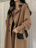 Getadme-Autumn Long Coats Woman Winter Tops Solid Lapel Double-breasted Oversized Windbreaker Jacket Trench Coat for Women Clothes