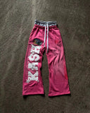 GETADME American Y2K Pants Baggy Sweatpants Letter Patch Retro Double Layer Design Men Hip Hop Gothic Elastic Waist Jogging Casual Pants