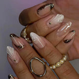 Getadme French Fake Nails Red Five-pointed Star False Nails Full Cover Press on Nail Tips y2k Nail Art Almond Artificial Nail Patches