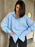 GETADME Fashion Loose Women's Shirts Long Sleeve Lapel Oversize Female Blouses 2025 Spring Summer Elegant Pink Cotton Linen Lady Shirts