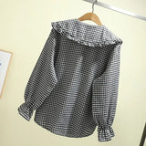 Getadme-Women Blouse Spring Black  White Plaid Long Sleeve Loose-Fitting Shirt Coat Top Blusas Ropa De Mujer