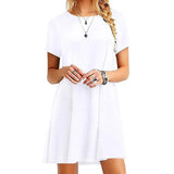 GETADME Women Casual Short Sleeve T Shirt Dress Vintage O Neck Print Loose Mini Dress Elegant Simple Mini Dress Streetwear Sundress