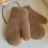Getadme Natural Fur Fingerless Gloves Women Teddy Bear Wool Gloves Winter Warm Fashion Mulberry Silk Fur Handmade Knit Fur Mitten Female