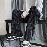 GETADME Checkered pants men's spring and autumn plus fat plus plus size trendy loose Korean version versatile wide leg casual pants spor