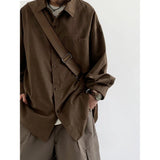 GETADME 2025 Spring New Japanese Retro Work Shirts for Men and Women Solid Color Lapel Button Pocket Loose Casual Brown Shirt Jacket